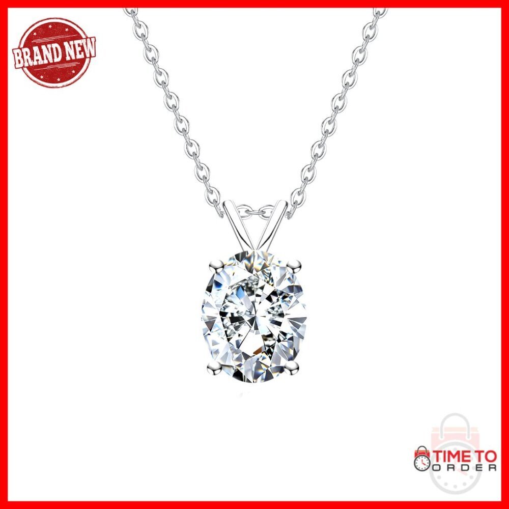 3CT Moissanite Pendant Necklace 925 Sterling Silver Adjustable Chain
